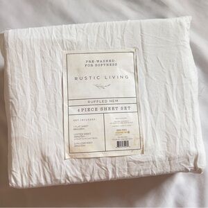 Rustic Living Twin 4-Piece Sheet Set White Ruffle Hem Shabby Chic NWT